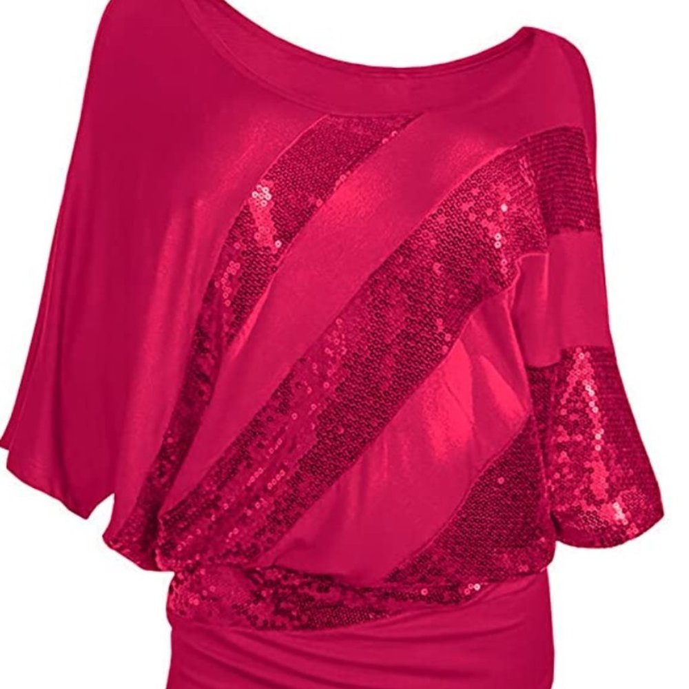 Glistening Sequin Cocktail Club Party Top Shimmer Glam Glitter Plus Size T-Shirt